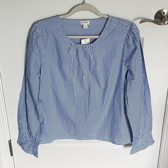 New! J. Crew button shoulder Top blouse stripe blue white 47281 - Picture 1 of 13